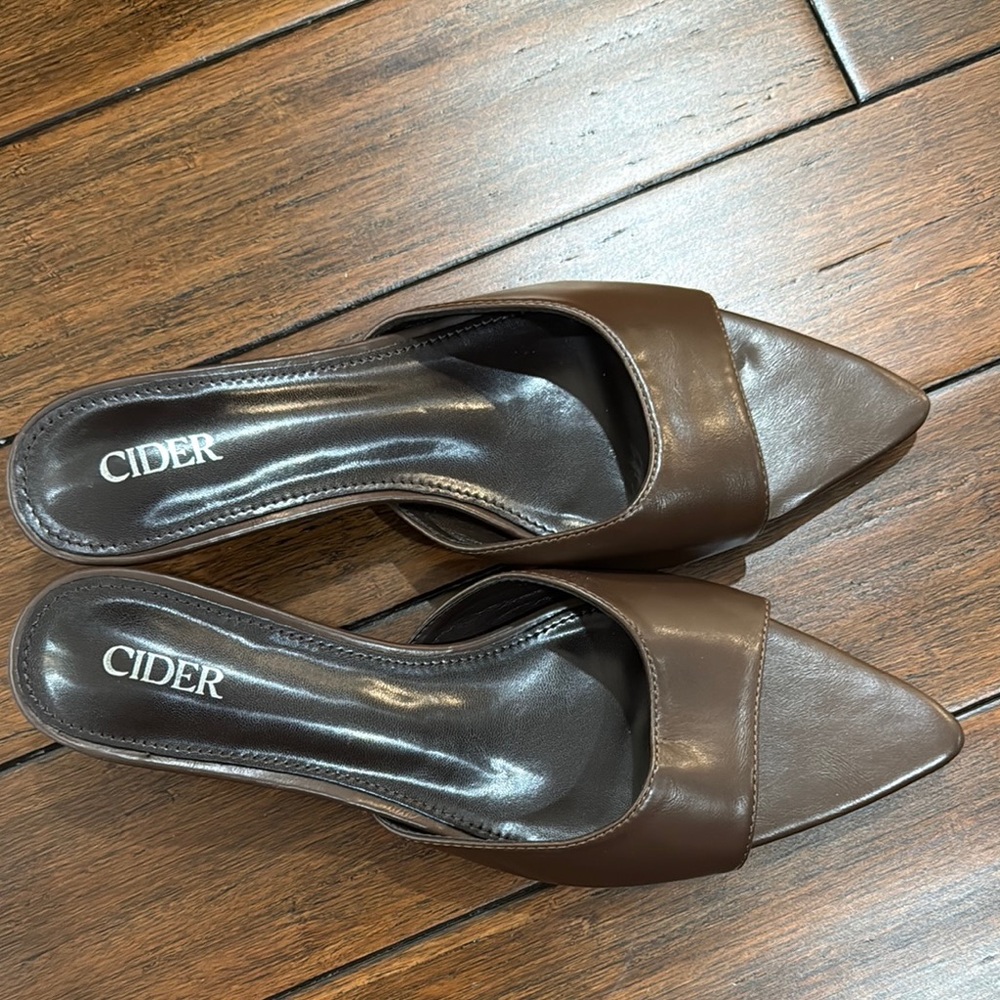 CIDER Women's Brown Pointed-Toe Slide Heels